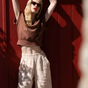 BERMUDA LIBERJEANS ZITA EM LINHO COM RISCAS