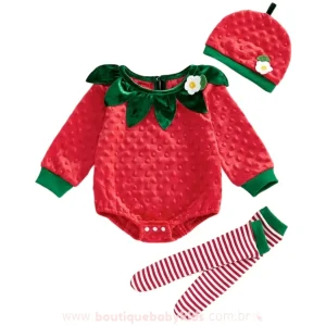 Body Bebê Temático Moranguinho com Gorro e Meia