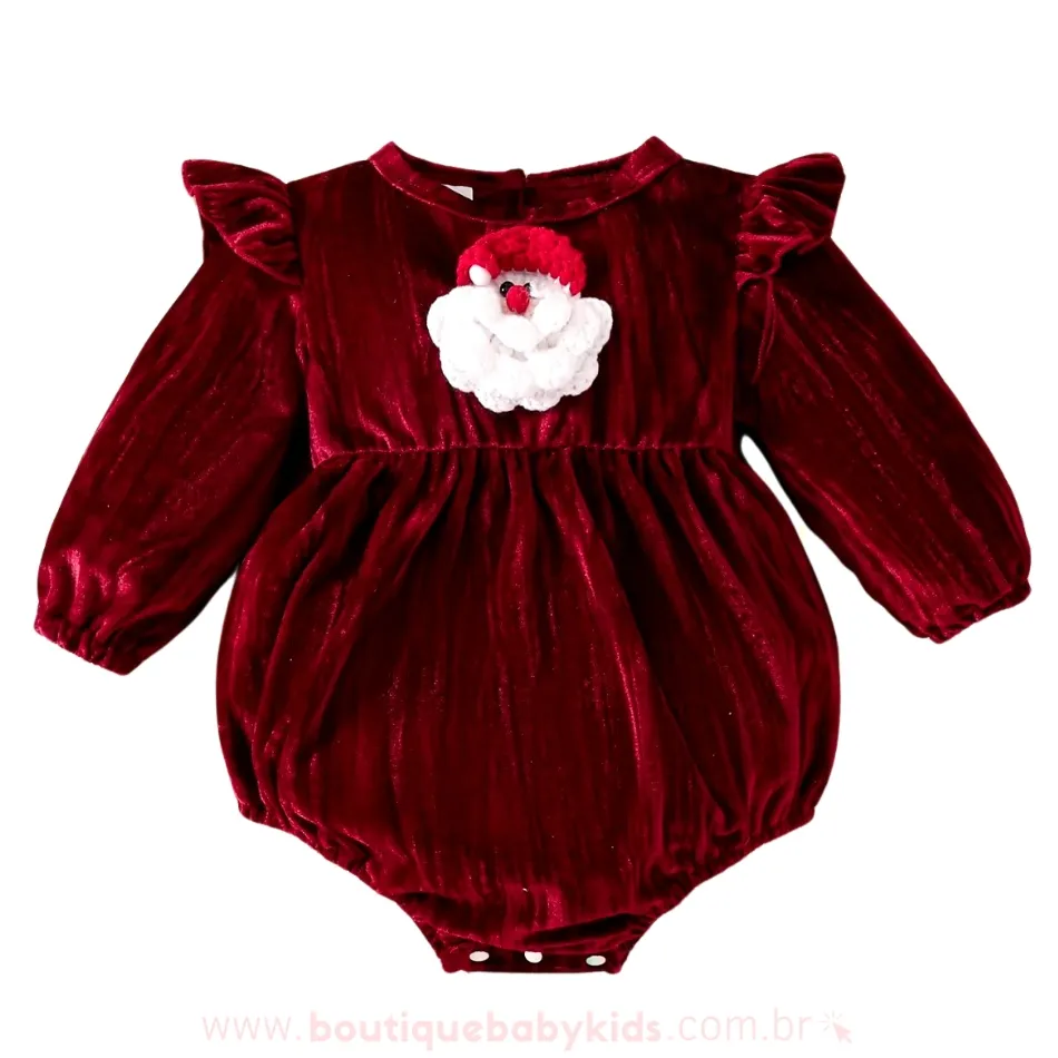 Body Bebê Veludo com Bordado Papai Noel - Image 2