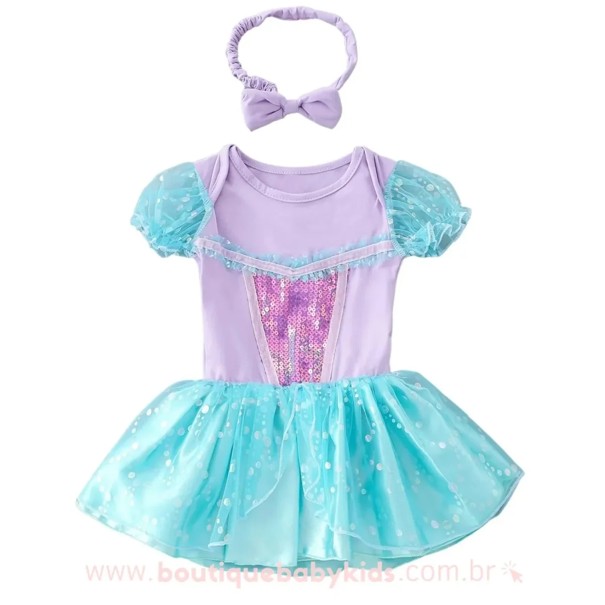 Vestido Bebê Fantasia Princesa Ariel com Faixa - Image 3