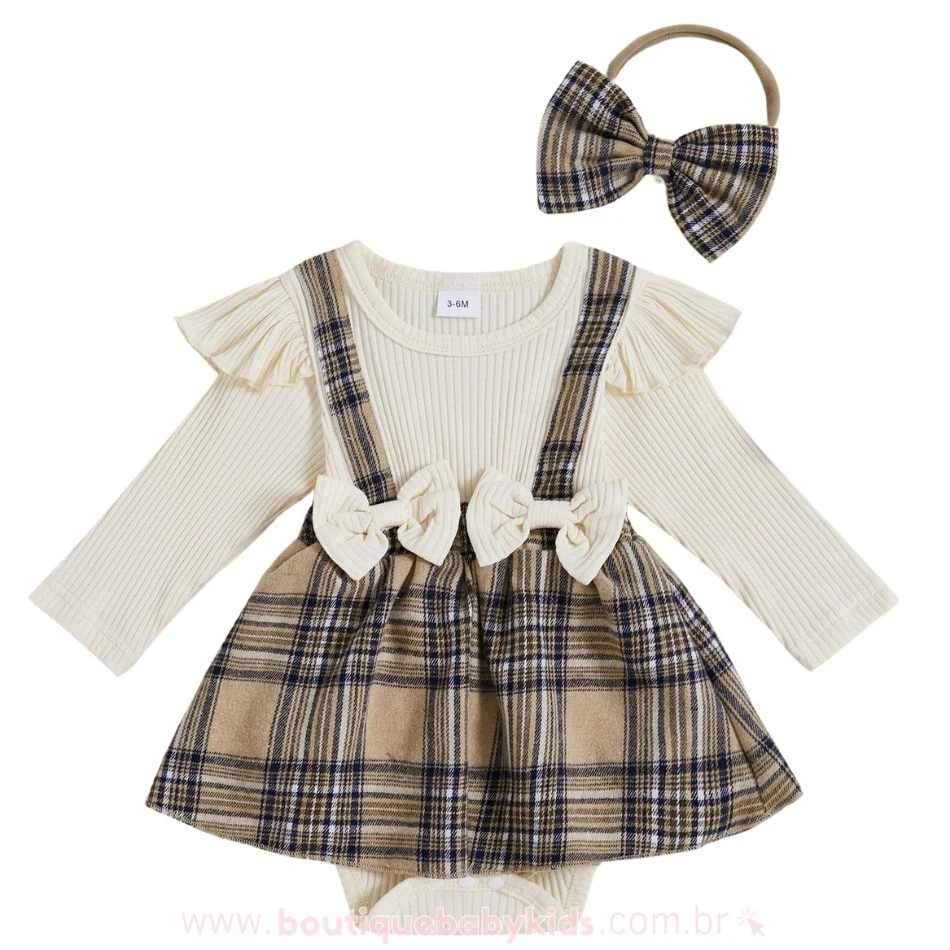 Vestido Bebê Estampa Xadrez com Faixa