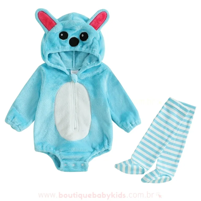 Body Bebê Fantasia Stitch com Meia